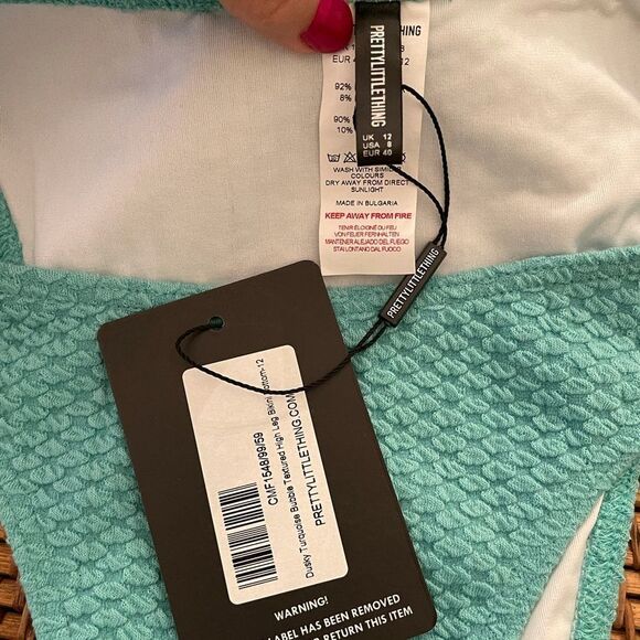 NWT Pretty Little ThingSz US 8 UK 12 *Dusky Turquoise* Textured Swim Bottom - Picture 2 of 9